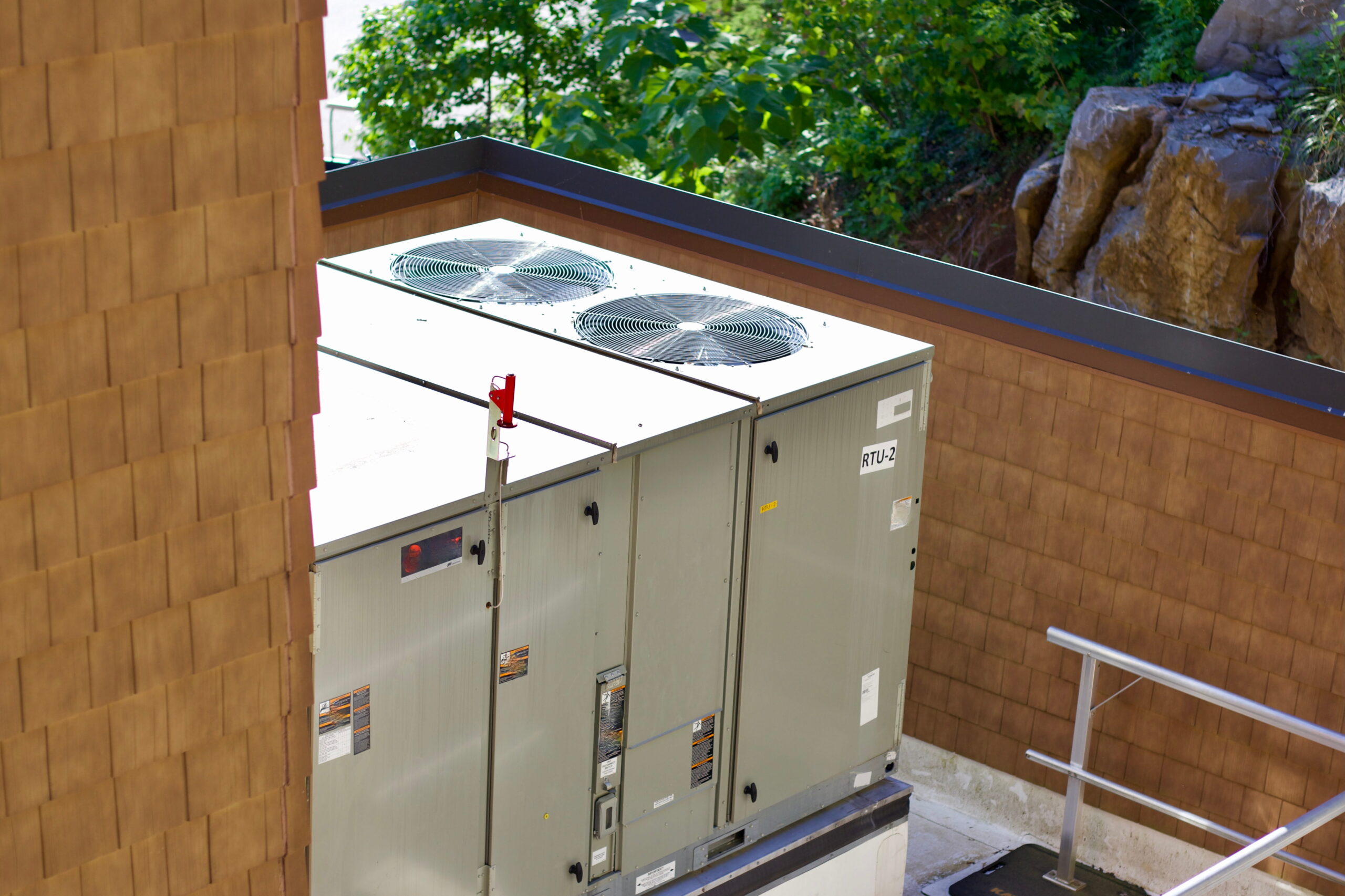 Large packaged HVAC units serving a commercial building